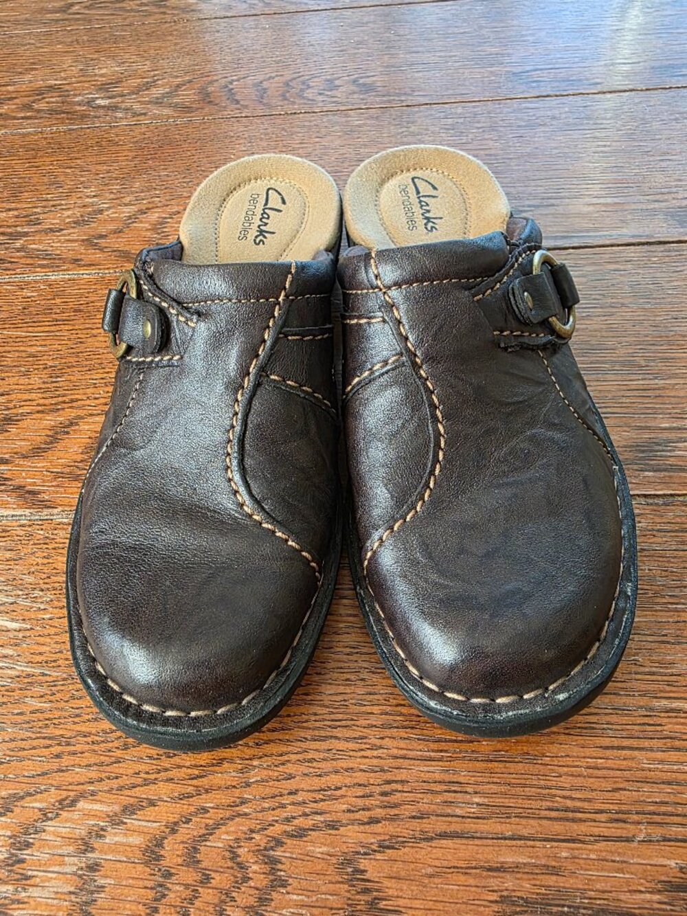 Clarks Bendables Brown Leather Clog Mules - Size 7M